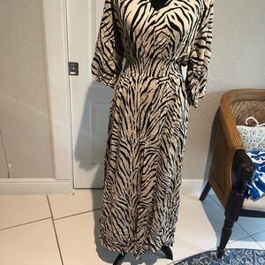 INC International Concepts Black and Beige Zebra-Print Maxi Dress